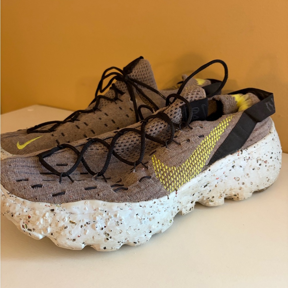 Nike Space Hippie Gray Athletic Shoes with Yellow Stitching